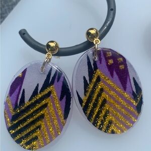 Purple and Gold Geometric Earrings